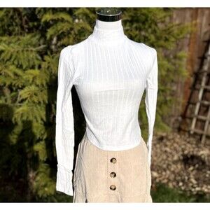 Zenana Wide Rib Mock Neck Cropped Top White NEW Layer Staple Piece
